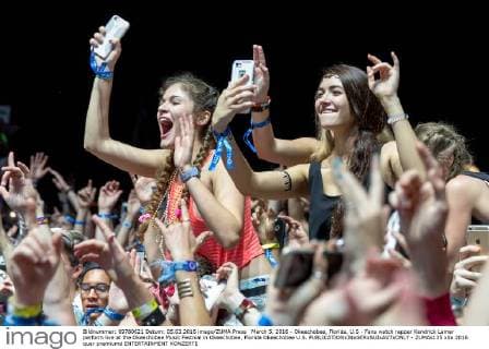 March 5, 2016 - Okeechobee, Florida, U.S - Fans watch rapper Kendrick Lamar perform live at the Okeechobee Music Festival in Okeechobee, Florida Okeechobee U.S. - ZUMAs135