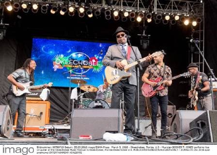 March 5, 2016 - Okeechobee, Florida, U.S - Musician BOOKER T. JONES performs live on guitar at the Okeechobee Music Festival in Okeechobee, Florida Okeechobee U.S. - ZUMAs135