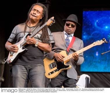 March 5, 2016 - Okeechobee, Florida, U.S - Musicians VERNON ICE BLACK (L) and BOOKER T. JONES performs live at the Okeechobee Music Festival in Okeechobee, Florida Okeechobee U.S. - ZUMAs135
