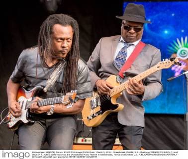 March 5, 2016 - Okeechobee, Florida, U.S - Musicians VERNON ICE BLACK (L) and BOOKER T. JONES performs live at the Okeechobee Music Festival in Okeechobee, Florida Okeechobee U.S. - ZUMAs135
