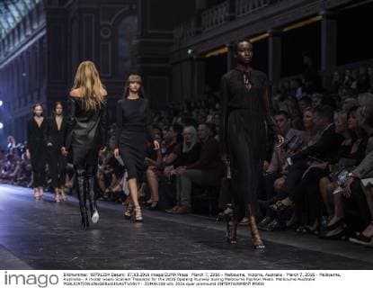 March 7, 2016 - Melbourne, Victoria, Australia - March 7, 2016 - Melbourne, Australia - A model wears Scanlon Theodore for the 2016 Opening Runway during Melbourne Fashion Week. Melbourne Australia - ZUMAk106