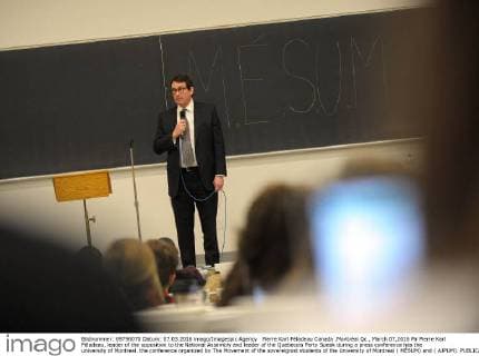 Pierre Karl Péladeau Canada ,Montréal Qc , March 07,2016 Mr Pierre Karl Péladeau, leader of the opposition to the National Assembly and leader of the Quebecois Party Speak during a press conference has the university of Montreal. the conference organized by The Movement of the sovereignist students of the University of Montreal ( MÉSUM) and ( AJPUM).  Copyright: KADRIxMOHAMED xIMAGESPICxAGENCY