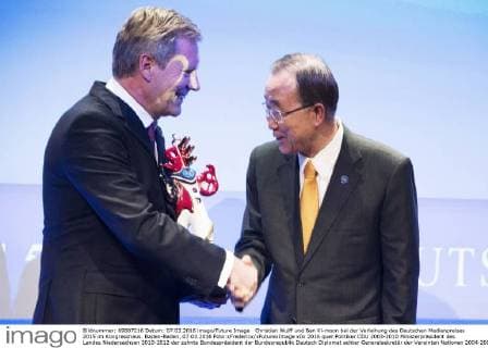 Christian Wulff und Ban Ki-moon bei der Verleihung des Deutschen Medienpreises 2015 im Kongresshaus. Baden-Baden, 07.03.2016 Foto:xFredericx xFuturexImage