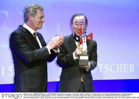 Christian Wulff und Ban Ki-moon bei der Verleihung des Deutschen Medienpreises 2015 im Kongresshaus. Baden-Baden, 07.03.2016 Foto:xFredericx xFuturexImage