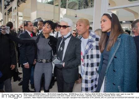 205559 Serge Arnal Starface 2016-03-08 Paris France Fashion week ready to wear AW 2016. Defile de mode pret a porter automne hiver 2016. Chanel. People. Front Row. Lagerfeld, Karl; Williams, Pharrell; Smith, Willow; Lasichanh, Helen  Copyright: xSergexArnalx xStarfacex STAR_205559_043