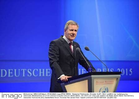 Deutscher Medienpreis. Christian Wulff ( CDU ) anläßlich der Verleihung des Deutschen Medienpreises am 07.03.2016 im Kongress Centrum Baden Baden.