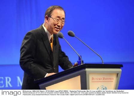 Deutscher Medienpreis. Ban Ki-moon anläßlich der Verleihung des Deutschen Medienpreises am 07.03.2016 im Kongress Centrum Baden Baden.