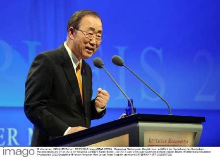 Deutscher Medienpreis. Ban Ki-moon anläßlich der Verleihung des Deutschen Medienpreises am 07.03.2016 im Kongress Centrum Baden Baden.