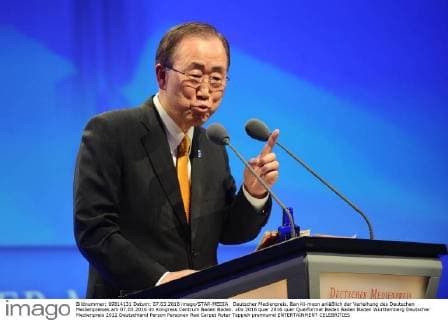 Deutscher Medienpreis. Ban Ki-moon anläßlich der Verleihung des Deutschen Medienpreises am 07.03.2016 im Kongress Centrum Baden Baden.