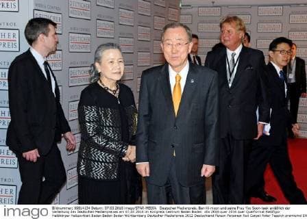 Deutscher Medienpreis. Ban Ki-moon und seine Frau Yoo Soon-taek anläßlich der Verleihung des Deutschen Medienpreises am 07.03.2016 im Kongress Centrum Baden Baden.