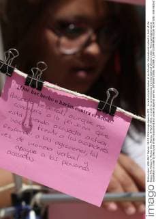 An activist participates at an Amnesty International protest in front of the Beaux Arts Palace in Mexico City, Mexico, 8 March 2016, in order to commemorate the International Women s Day. The organization set an installation in order to denounce street harassment and violence against women. INTERNATIONAL WOMEN S DAY COMMEMORATION !ACHTUNG: NUR REDAKTIONELLE NUTZUNG!  MEX36 20160308-635930763667847213