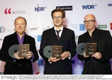 Jens Wawrczeck, Andreas Fröhlich, Oliver Rohrbeck (Sonderpreis Die drei ??? ) bei der Verleihung des Deutschen Hörbuchpreises 2016 im WDR Funkhaus. Köln, 08.03.2016 Foto:xC.xHardtx xFuturexImage
