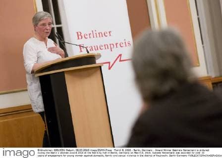 March 8, 2016 - Berlin, Germany - Award Winner Gabriele Heinemann is pictured during the Berlin s Women Award 2016 at the Red City Hall in Berlin, Germany on March 8, 2016. Gabiele Heinemann was awarded for over 30 years of engagement for young women against domestic, family and sexual violence in the district of Neukoelln. Berlin Germany  - ZUMAn230