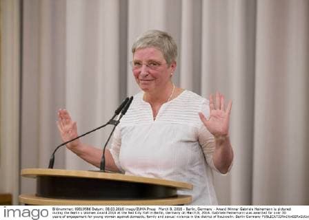 March 8, 2016 - Berlin, Germany - Award Winner Gabriele Heinemann is pictured during the Berlin s Women Award 2016 at the Red City Hall in Berlin, Germany on March 8, 2016. Gabriele Heinemann was awarded for over 30 years of engagement for young women against domestic, family and sexual violence in the district of Neukoelln. Berlin Germany  - ZUMAn230