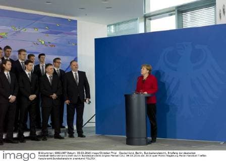 Deutschland, Berlin, Bundeskanzleramt, Empfang der deutschen Handball-Nationalmannschaft durch Bundeskanzlerin Angela Merkel CDU, 09.03.2016
