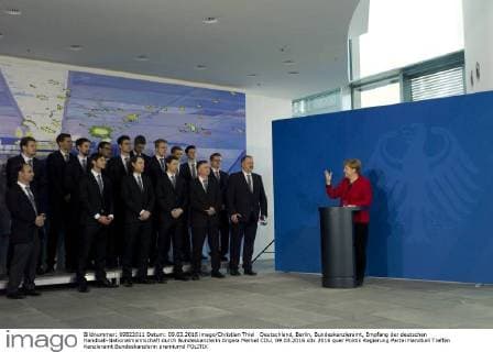 Deutschland, Berlin, Bundeskanzleramt, Empfang der deutschen Handball-Nationalmannschaft durch Bundeskanzlerin Angela Merkel CDU, 09.03.2016