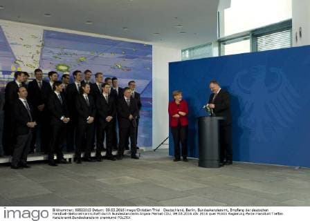 Deutschland, Berlin, Bundeskanzleramt, Empfang der deutschen Handball-Nationalmannschaft durch Bundeskanzlerin Angela Merkel CDU, 09.03.2016