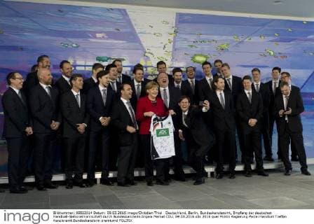 Deutschland, Berlin, Bundeskanzleramt, Empfang der deutschen Handball-Nationalmannschaft durch Bundeskanzlerin Angela Merkel CDU, 09.03.2016