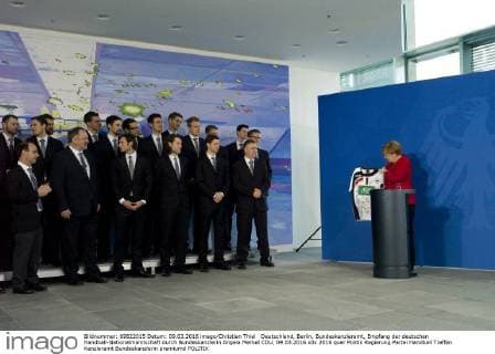 Deutschland, Berlin, Bundeskanzleramt, Empfang der deutschen Handball-Nationalmannschaft durch Bundeskanzlerin Angela Merkel CDU, 09.03.2016