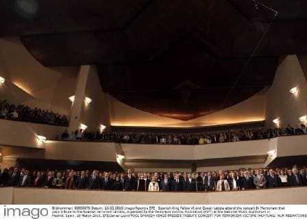Spanish King Felipe VI and Queen Letizia attend the concert In Memoriam that pays tribute to the Spanish terrorism victims, organized by the Terrorism Victims Foundation (FVT) at the National Music Auditorium in Madrid, Spain, 10 March 2016. EFE Javier Lizon POOL SPANISH KINGS PRESIDE TRIBUTE CONCERT FOR TERRORISM VICTIMS !ACHTUNG: NUR REDAKTIONELLE NUTZUNG!  GRA399 20160310-635932397253102030