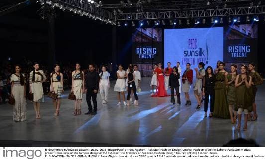 Pakistan Fashion Design Council Fashion Week in Lahore Pakistani models present creations of the famous designer MARIA.B on the first day of Pakistan Fashion Design Council (PFDC) Fashion Week.  RanaxSajidxHussain