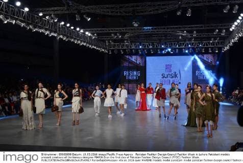 Pakistan Fashion Design Council Fashion Week in Lahore Pakistani models present creations of the famous designer MARIA.B on the first day of Pakistan Fashion Design Council (PFDC) Fashion Week.  RanaxSajidxHussain