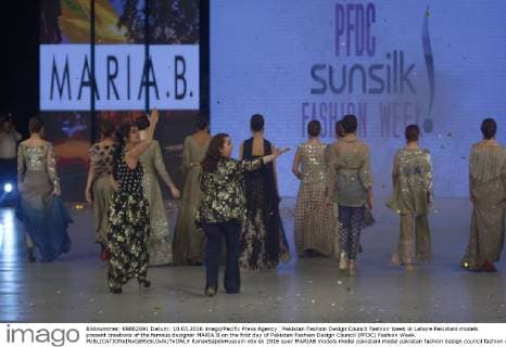 Pakistan Fashion Design Council Fashion Week in Lahore Pakistani models present creations of the famous designer MARIA.B on the first day of Pakistan Fashion Design Council (PFDC) Fashion Week.  RanaxSajidxHussain