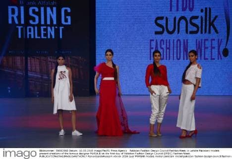 Pakistan Fashion Design Council Fashion Week in Lahore Pakistani models present creations of the famous designer MARIA.B on the first day of Pakistan Fashion Design Council (PFDC) Fashion Week.  RanaxSajidxHussain