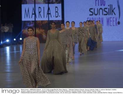 Pakistan Fashion Design Council Fashion Week in Lahore Pakistani models present creations of the famous designer MARIA.B on the first day of Pakistan Fashion Design Council (PFDC) Fashion Week.  RanaxSajidxHussain