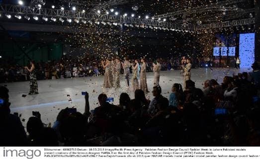 Pakistan Fashion Design Council Fashion Week in Lahore Pakistani models present creations of the famous designer MARIA.B on the first day of Pakistan Fashion Design Council (PFDC) Fashion Week.  RanaxSajidxHussain