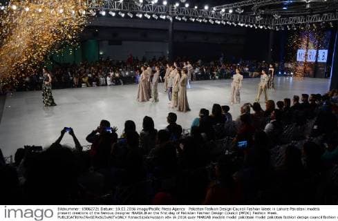 Pakistan Fashion Design Council Fashion Week in Lahore Pakistani models present creations of the famous designer MARIA.B on the first day of Pakistan Fashion Design Council (PFDC) Fashion Week.  RanaxSajidxHussain