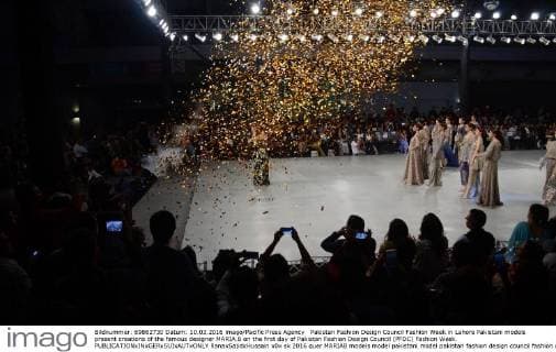 Pakistan Fashion Design Council Fashion Week in Lahore Pakistani models present creations of the famous designer MARIA.B on the first day of Pakistan Fashion Design Council (PFDC) Fashion Week.  RanaxSajidxHussain