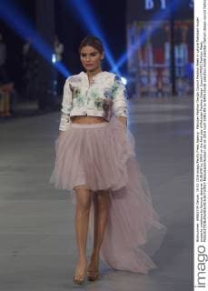 Pakistan Fashion Design Council Fashion Week in Lahore Pakistani model presents creations by famous designer SUBLIME by SARA on the first day of Pakistan Fashion Design Council (PFDC) Fashion Week.  RanaxSajidxHussain