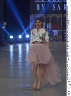 Pakistan Fashion Design Council Fashion Week in Lahore Pakistani model presents creations by famous designer SUBLIME by SARA on the first day of Pakistan Fashion Design Council (PFDC) Fashion Week.  RanaxSajidxHussain