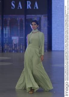Pakistan Fashion Design Council Fashion Week in Lahore Pakistani model presents creations by famous designer SUBLIME by SARA on the first day of Pakistan Fashion Design Council (PFDC) Fashion Week.  RanaxSajidxHussain