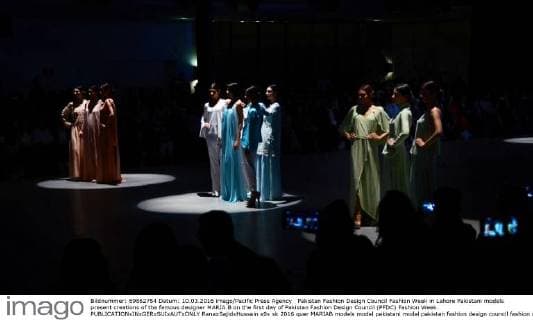 Pakistan Fashion Design Council Fashion Week in Lahore Pakistani models present creations of the famous designer MARIA.B on the first day of Pakistan Fashion Design Council (PFDC) Fashion Week.  RanaxSajidxHussain