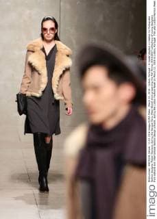 March 11, 2016 - Lisbon, Portugal - A model displays a creation by Portuguese fashion designer Ruben Damasio during the Sangue Novo (New Blood) show presenting the Fall-Winter 2016 2017 collections of young designers from national and international fashion design schools, during the Lisbon Fashion Week on March 11, 2016 in Lisbon, Portugal. This year Lisbon Fashion Week celebrates the 25th anniversary. Lisbon Portugal - ZUMAf123