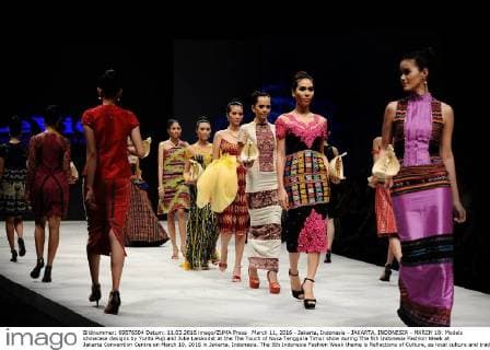 March 11, 2016 - Jakarta, Indonesia - JAKARTA, INDONESIA - MARCH 10: Models showcase designs by Yurita Puji and Julie Laiskodat at the The Touch of Nusa Tenggara Timur show during The 5th Indonesia Fashion Week at Jakarta Convention Centre on March 10, 2016 in Jakarta, Indonesia. The 5th Indonesia Fashion Week theme is Reflections of Culture, as local culture and tradition will be the basis and reference of the designs for Indonesia fashion design trend that would be able to carve Indonesia identity in the world of fashion that reflects its own culture. Indonesia hope to become the central of world design with modern designs in a variety of textures and colors. Jakarta Indonesia - ZUMAp112