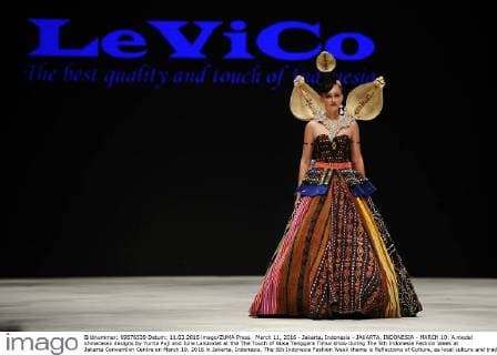 March 11, 2016 - Jakarta, Indonesia - JAKARTA, INDONESIA - MARCH 10: A model showcases designs by Yurita Puji and Julie Laiskodat at the The Touch of Nusa Tenggara Timur show during The 5th Indonesia Fashion Week at Jakarta Convention Centre on March 10, 2016 in Jakarta, Indonesia. The 5th Indonesia Fashion Week theme is Reflections of Culture, as local culture and tradition will be the basis and reference of the designs for Indonesia fashion design trend that would be able to carve Indonesia identity in the world of fashion that reflects its own culture. Indonesia hope to become the central of world design with modern designs in a variety of textures and colors. Jakarta Indonesia - ZUMAp112