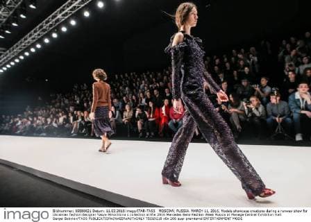 MOSCOW, RUSSIA. MARCH 11, 2016. Models showcase creations during a runway show for Ukrainian fashion designer Yasya Minochkina s collection at the 2016 Mercedes Benz Fashion Week Russia at Manege Central Exhibition Hall. Sergei Bobylev TASS  TS019218