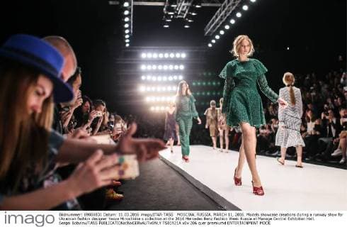 MOSCOW, RUSSIA. MARCH 11, 2016. Models showcase creations during a runway show for Ukrainian fashion designer Yasya Minochkina s collection at the 2016 Mercedes Benz Fashion Week Russia at Manege Central Exhibition Hall. Sergei Bobylev TASS  TS01921A