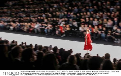 MOSCOW, RUSSIA. MARCH 11, 2016. A model showcases creations during a runway show for Ukrainian fashion designer Yasya Minochkina s collection at the 2016 Mercedes Benz Fashion Week Russia at Manege Central Exhibition Hall. Sergei Bobylev TASS  TS01921C