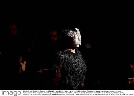 March 11, 2016 - Lisbon, Portugal - A model presents a creation from the Portuguese fashion designer Valentim Quaresma Fall Winter 2016 2017 collection during the Lisbon Fashion Week on March 11, 2016 in Lisbon, Portugal. This year Lisbon Fashion Week celebrates the 25th anniversary. Lisbon Portugal - ZUMAf123