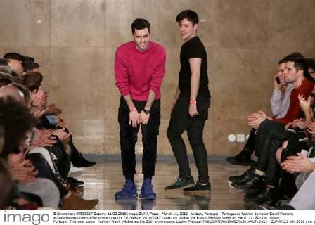 March 11, 2016 - Lisbon, Portugal - Portuguese fashion designer David Ferreira acknowledges cheers after presenting the Fall Winter 2016 2017 collection during the Lisbon Fashion Week on March 11, 2016 in Lisbon, Portugal. This year Lisbon Fashion Week celebrates the 25th anniversary. Lisbon Portugal - ZUMAf123
