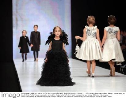 MOSCOW, RUSSIA. MARCH 12, 2016. Models showcase creations during a runway show for the JUNONA Fashion House s collection at the 2016 Mercedes Benz Fashion Week Russia at Manege Central Exhibition Hall. Artyom Geodakyan TASS  TS019290