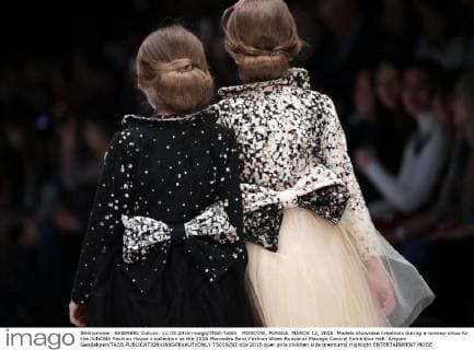 MOSCOW, RUSSIA. MARCH 12, 2016. Models showcase creations during a runway show for the JUNONA Fashion House s collection at the 2016 Mercedes Benz Fashion Week Russia at Manege Central Exhibition Hall. Artyom Geodakyan TASS  TS019292