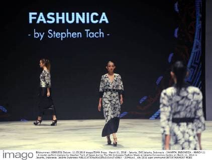 March 11, 2016 - Jakarta, DKI Jakarta, Indonesia - JAKARTA, INDONESIA - MARCH 11 : A model perform designs by Stephan Tach of Japan during The 5th Indonesia Fashion Week at Jakarta Convention Centre on March 11, 2016 in Jakarta, Indonesia. Jakarta Indonesia - ZUMAys1_