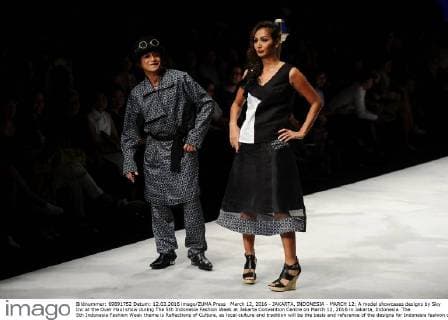 March 12, 2016 - JAKARTA, INDONESIA - MARCH 12: A model showcases designs by Sky Inc at the Over Haul show during The 5th Indonesia Fashion Week at Jakarta Convention Centre on March 12, 2016 in Jakarta, Indonesia. The 5th Indonesia Fashion Week theme is Reflections of Culture, as local culture and tradition will be the basis and reference of the designs for Indonesia fashion design trend that would be able to carve Indonesia identity in the world of fashion that reflects its own culture. Indonesia hope to become the central of world fashion with modern designs in a variety of textures and colors. - ZUMAp112