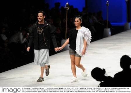 March 12, 2016 - JAKARTA, INDONESIA - MARCH 12: A model showcases designs by Sky Inc at the Over Haul show during The 5th Indonesia Fashion Week at Jakarta Convention Centre on March 12, 2016 in Jakarta, Indonesia. The 5th Indonesia Fashion Week theme is Reflections of Culture, as local culture and tradition will be the basis and reference of the designs for Indonesia fashion design trend that would be able to carve Indonesia identity in the world of fashion that reflects its own culture. Indonesia hope to become the central of world fashion with modern designs in a variety of textures and colors. - ZUMAp112