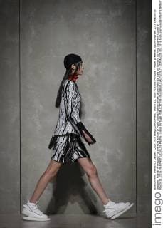 March 12, 2016 - Lisbon, Portugal - Model presents Autumn Winter 2016 creation by designer Ricardo Andrez during the 45rd edition of Moda Lisboa Fashion Week at the Patio da Gale on Terreiro do Paco Square in Lisbon on March 12, 2016. NURPHOTO CARLOS PALMA. Lisbon Portugal  - ZUMAn230